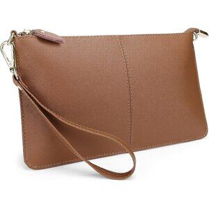 RFID Blocking Cross Brown Chain Wristlet Purse Women Small Clutch Zipper Pockets